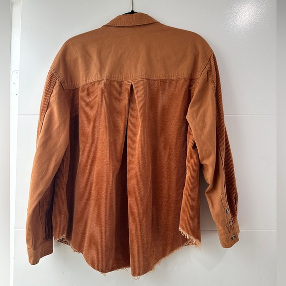 Forever 21 Cozy Rust Burnt Orange Corduroy Button-Up Shacket w/ Frayed Hem S - Picture 12 of 13